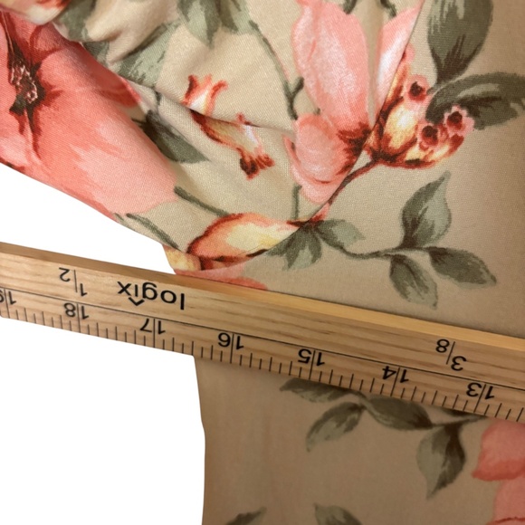 Celeste Mixed Floral Patchwork Ruffle Hem Dress Medium orange tan pink boho - Picture 12 of 12